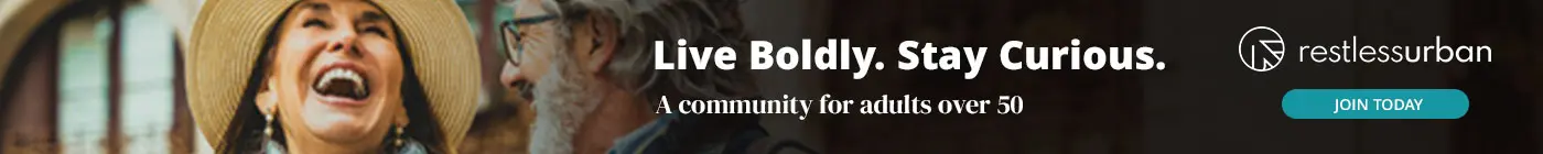 RestlessUrban banner promoting the community, stories, news and tools for adults over 50.