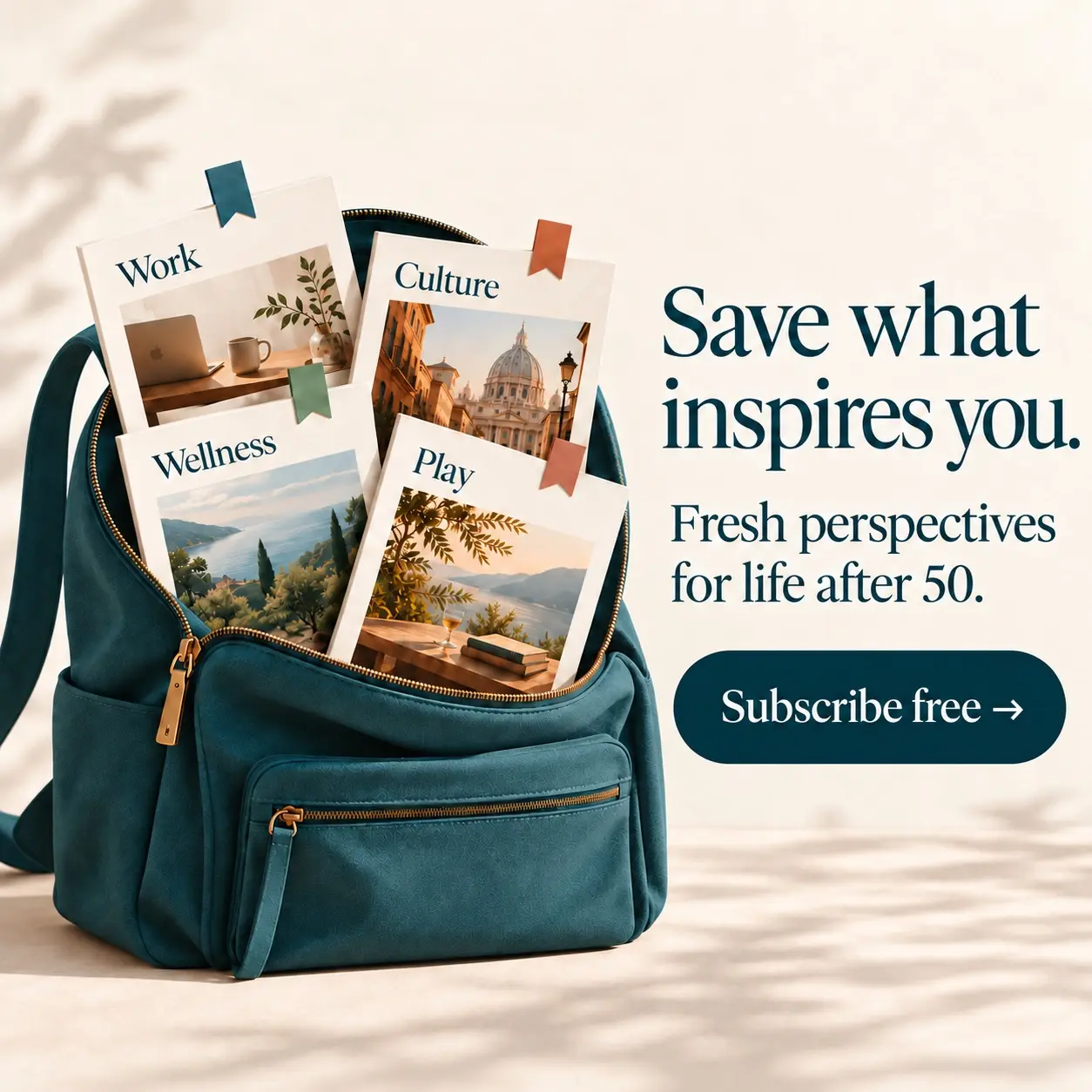 Save what inspires you. Fresh perspectives for life after 50. Subscribe free to RestlessUrban.
